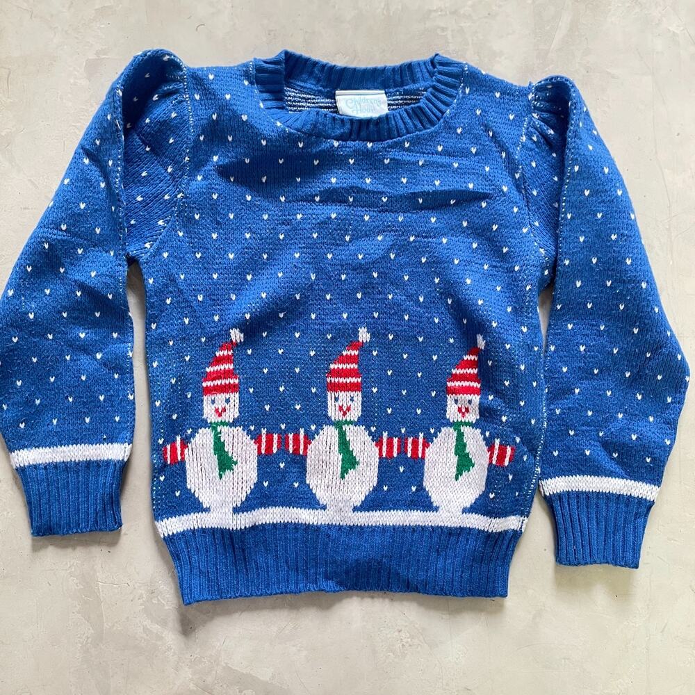Vintage 80s Holiday Cottagecore Winter Snowman Christmas Sweater Kids Sz 5 USA
